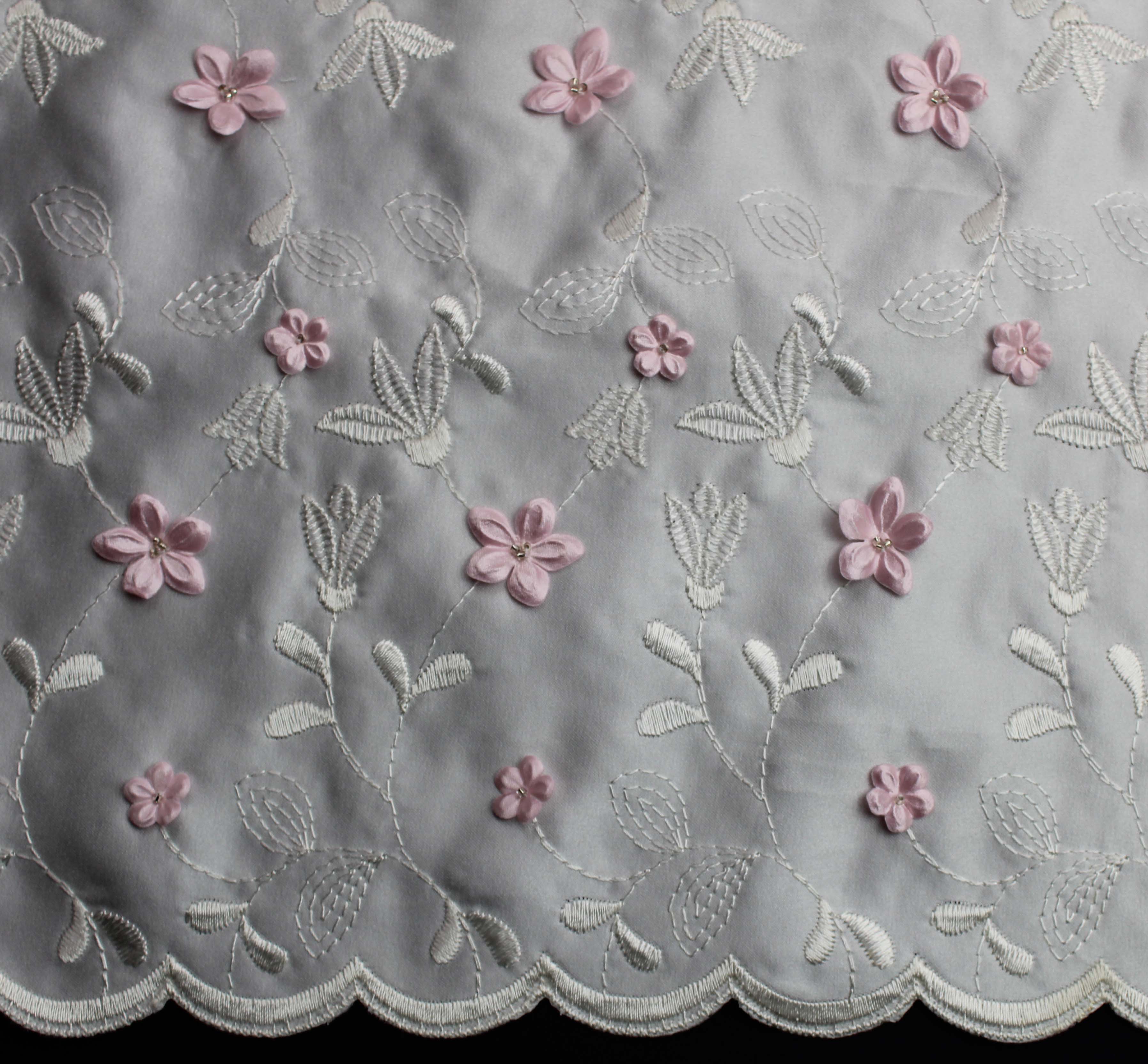 POLY EMBROIDERED RAISED FLOWER DUCHESS - IV/PINK